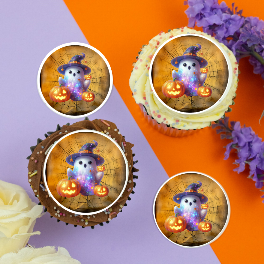 Bright Halloween Ghost 2" / 5cm discs for cupcakes