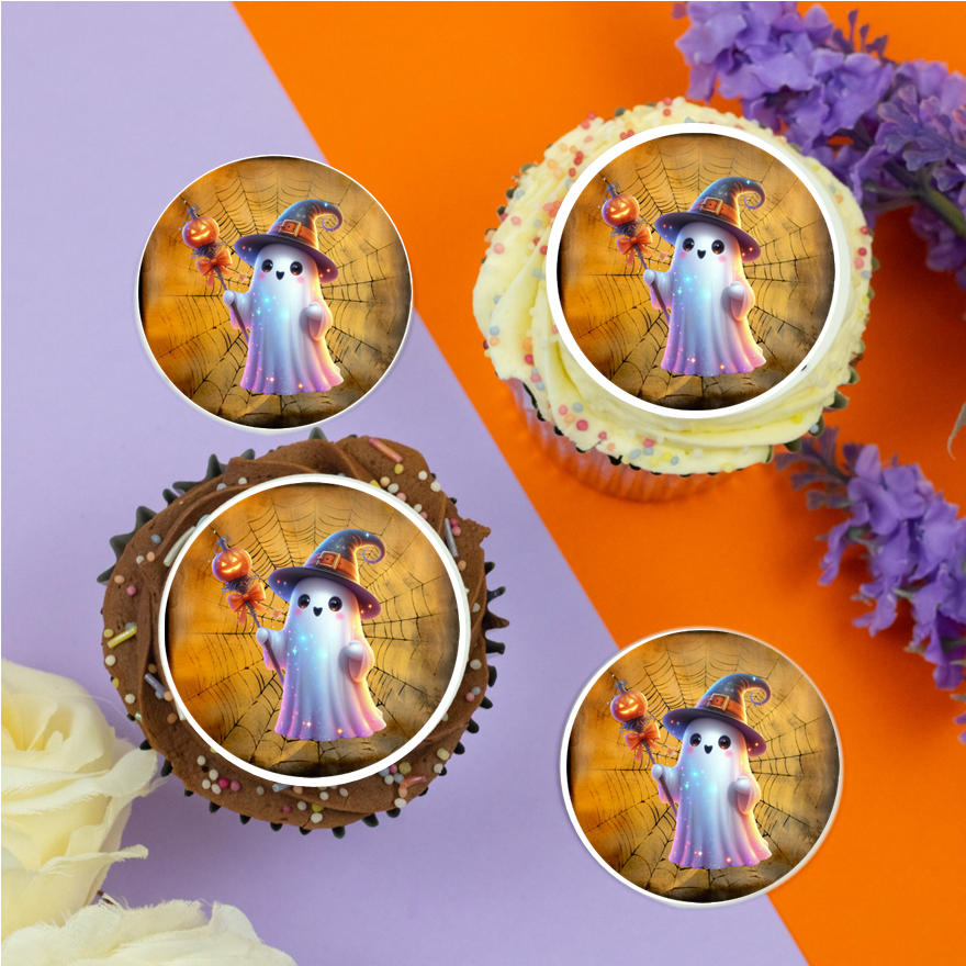Bright Halloween Ghost (a) 2" / 5cm discs for cupcakes