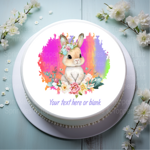 Bunny Rabbit & Bright Heart Background 8" Icing Sheet Cake Topper