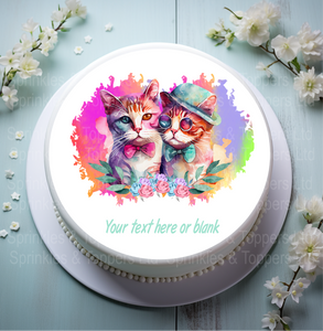 Cool Cats & Bright Heart Background 8" Icing Sheet Cake Topper