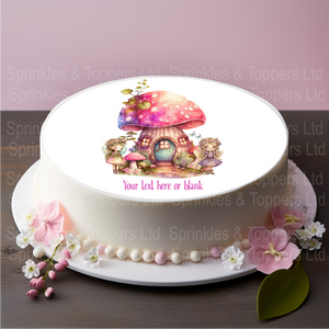 Cute Fairies & Tood Stool House 8" Icing Sheet Cake Topper