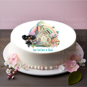 Cute Fairy & House (002) 8" Icing Sheet Cake Topper
