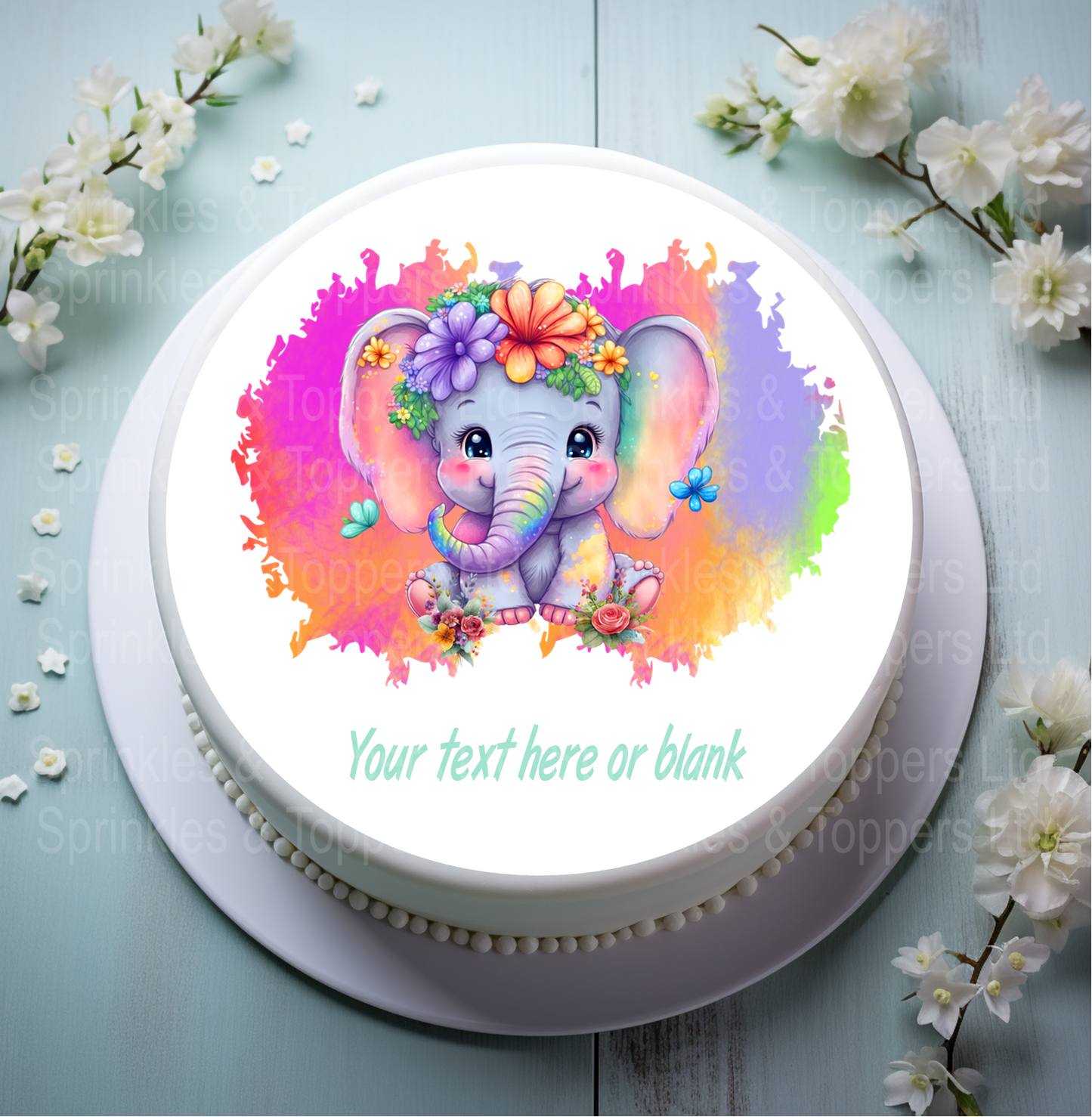 Cute Baby Elephant & Bright Heart Background 8" Cake Topper