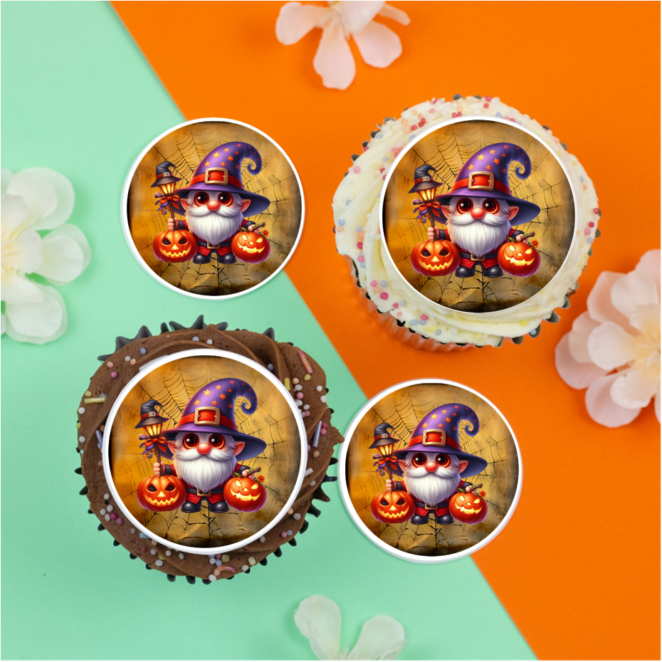 Halloween Gnome (a) 2" / 5cm discs for cupcakes