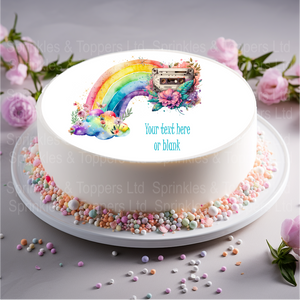 Music Tape & Rainbow Scene 8" Icing Sheet Cake Topper