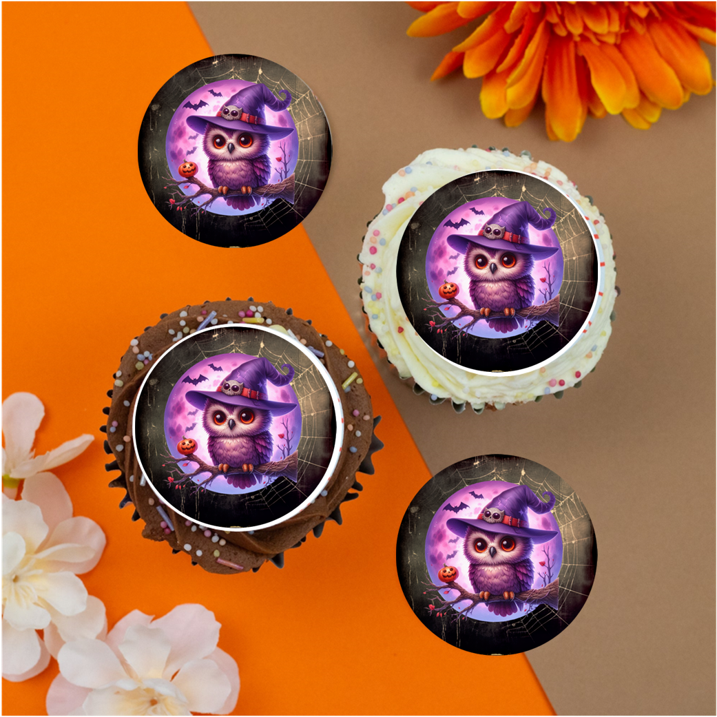 Halloween Owl Purple 2" / 5cm discs for cupcakes