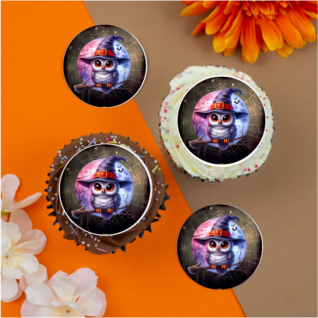 Halloween Owl Pink/Purple 2" / 5cm discs for cupcakes