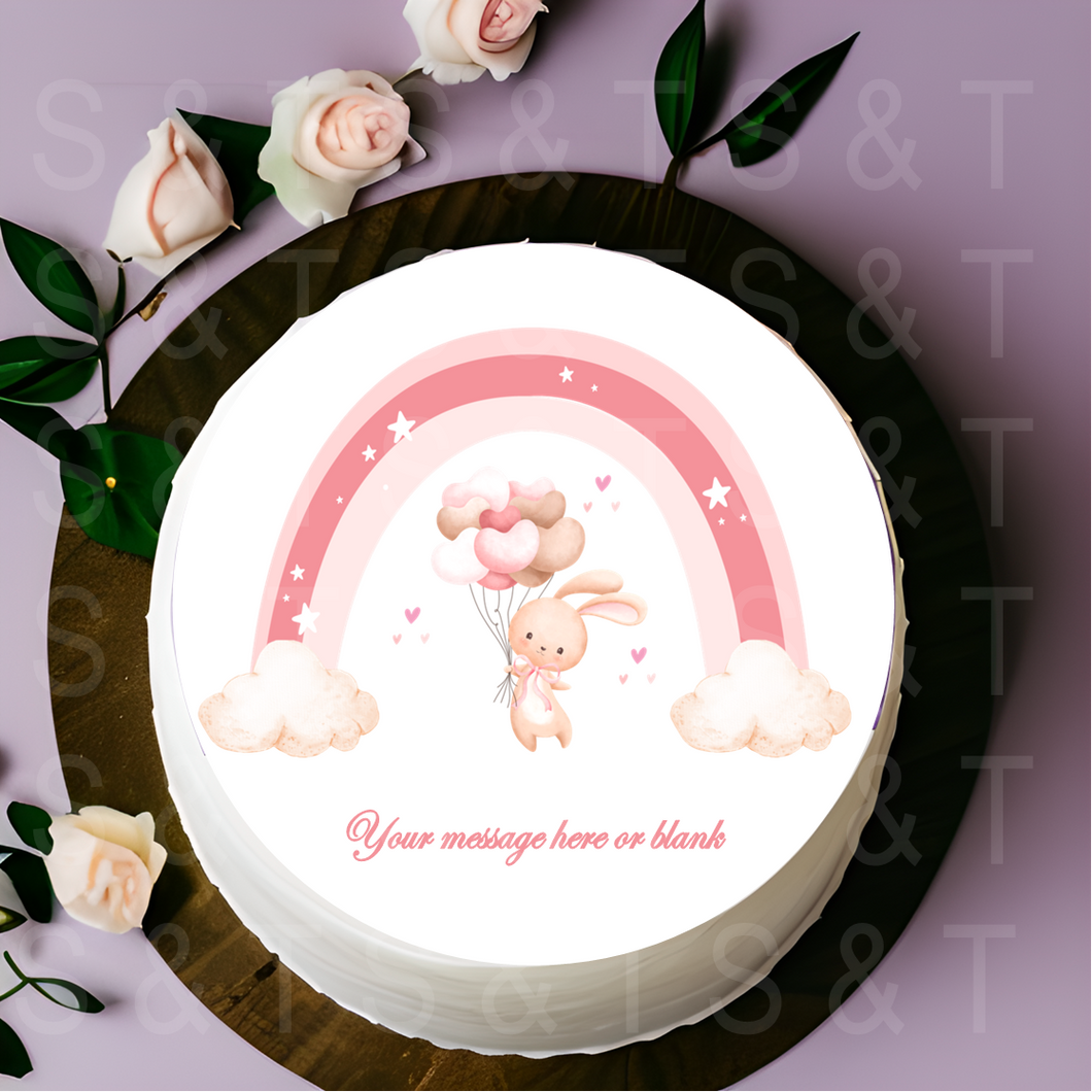 Personalised Cute Pink Bunny and Rainbow  8