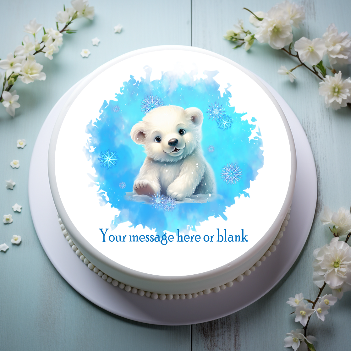 Personalised Cute Polar Bear (blue) 8" Icing Sheet Cake Topper