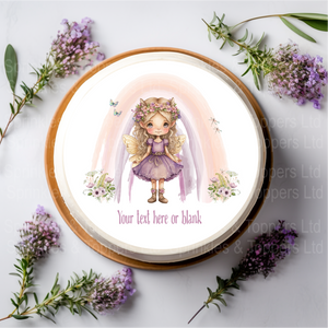 Cute Purple Fairy & Pastel Rainbow 8" Icing Sheet Cake Topper