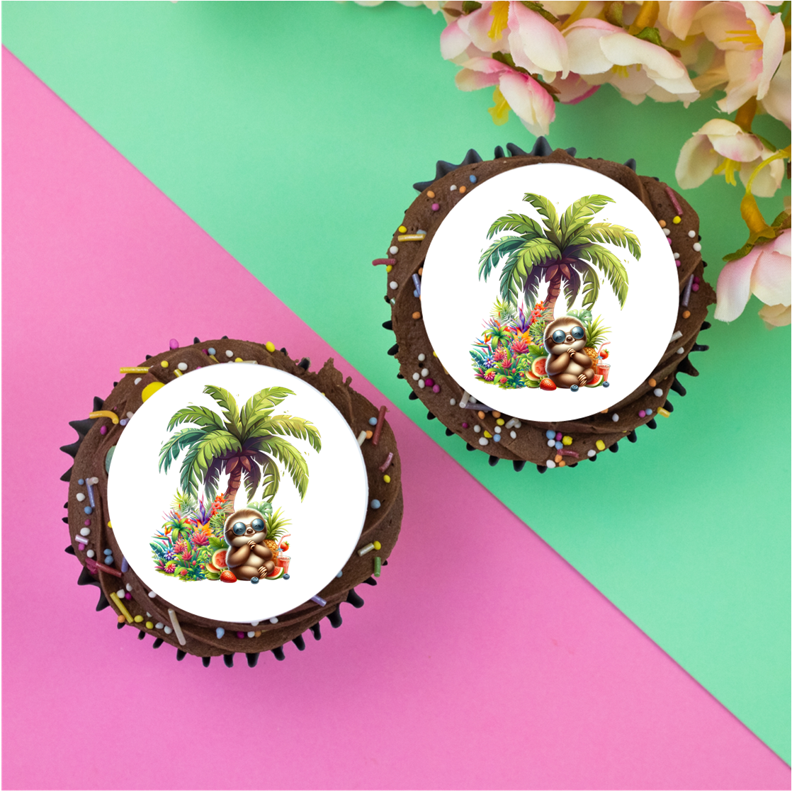 Summer Sloth Baby 2" / 5cm discs for cupcakes