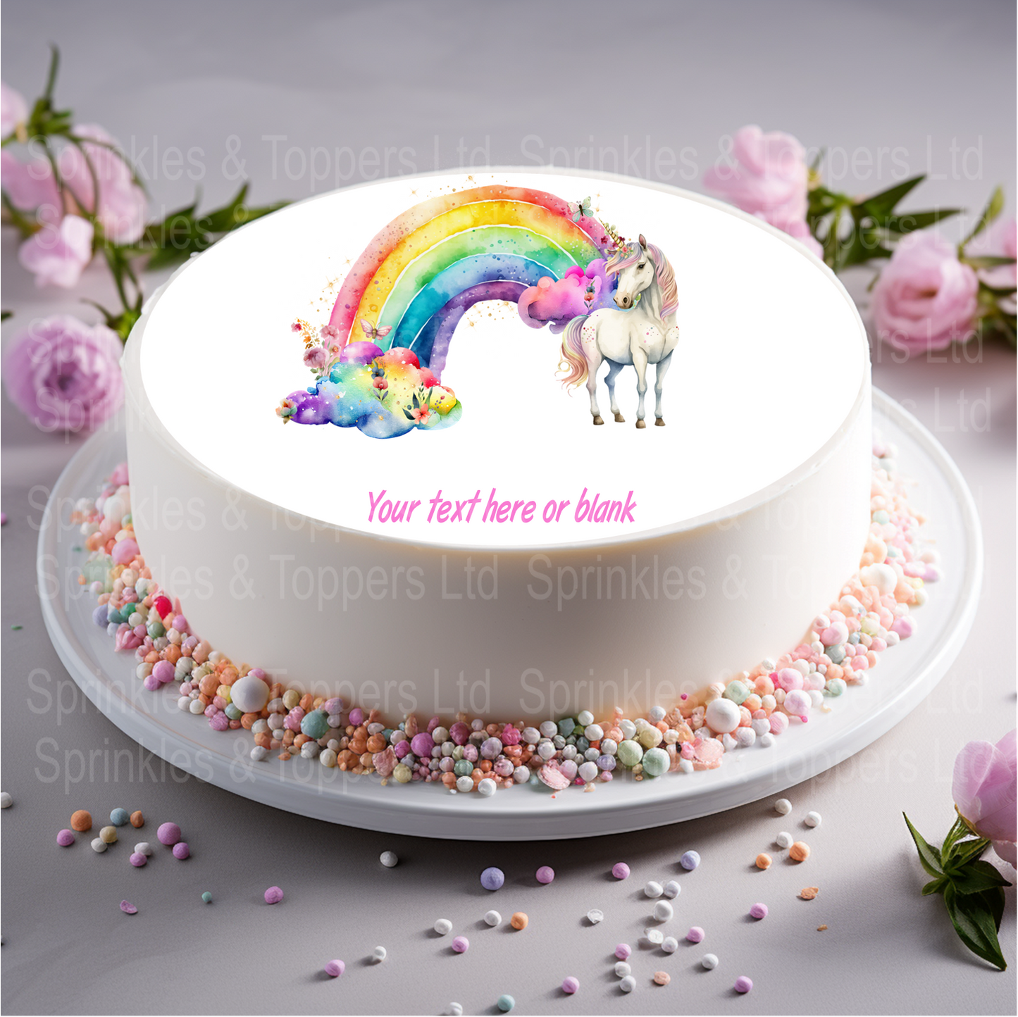 Unicorn & Bright Rainbow 8" Icing Sheet Cake Topper