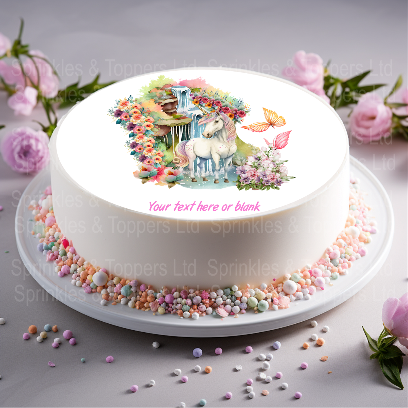 Unicorn & Waterfall Scene 8" Icing Sheet Cake Topper