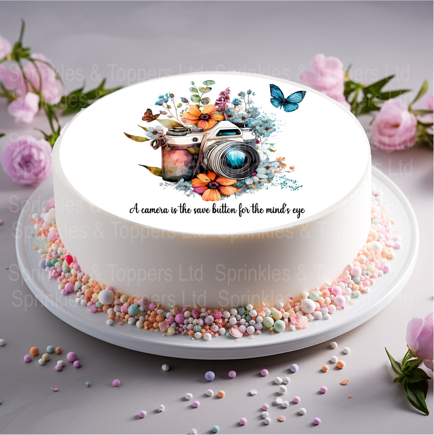 Vintage Camera & Quote Scene 8" Icing Sheet Cake Topper