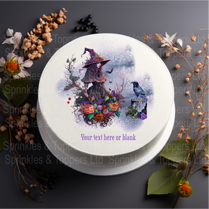 Witch & Raven Scene (002) 8" Icing Sheet Cake Topper