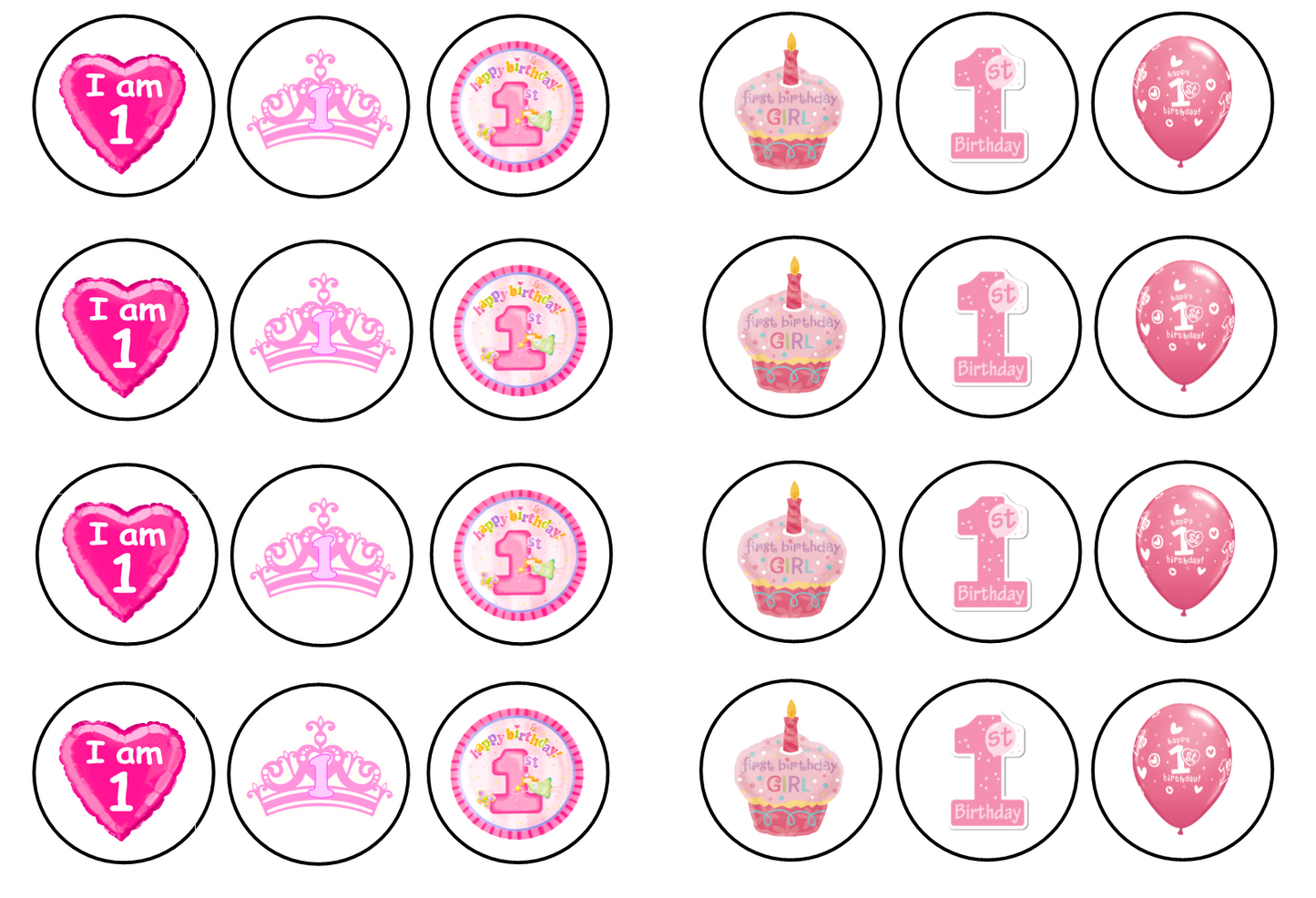 1st Birthday Pink Collection 1.3" discs