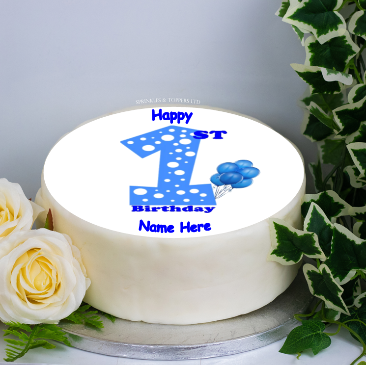 Personalised 1st Birthday Blue 8" Icing Sheet Cake Topper
