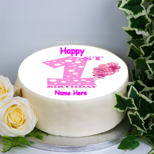 Personalised 1st Birthday Pink  8" Icing Sheet Cake Topper