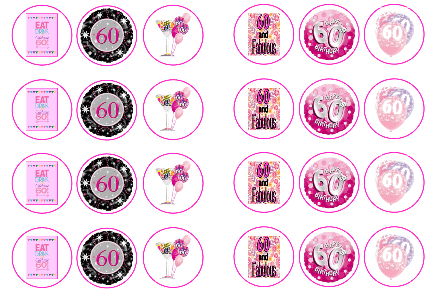 60th Birthday Pink Collection 1.3" discs