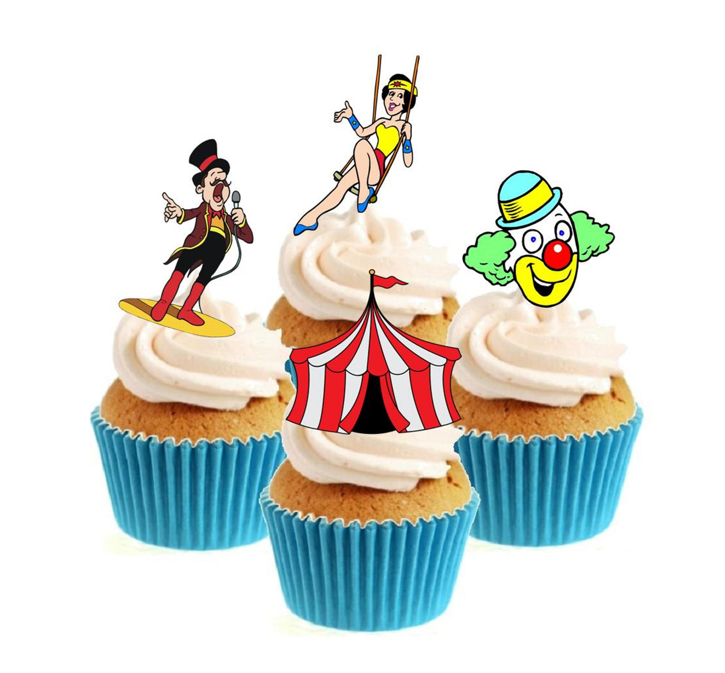 Circus Collection Stand Up Cake Toppers (12 pack) Pack contains 12 images - 3 of each image - printed onto premium wafer card
