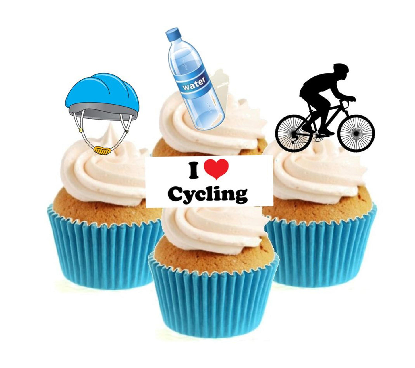 Cycling Collection Stand Up Cake Toppers (12 pack) Pack contains 12 images - 3 of each image - printed onto premium wafer card