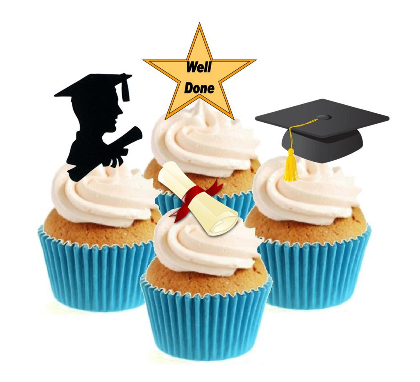 Graduate Male Stand Up Cake Toppers (12 pack) Pack contains 12 images - 3 of each image - printed onto premium wafer card