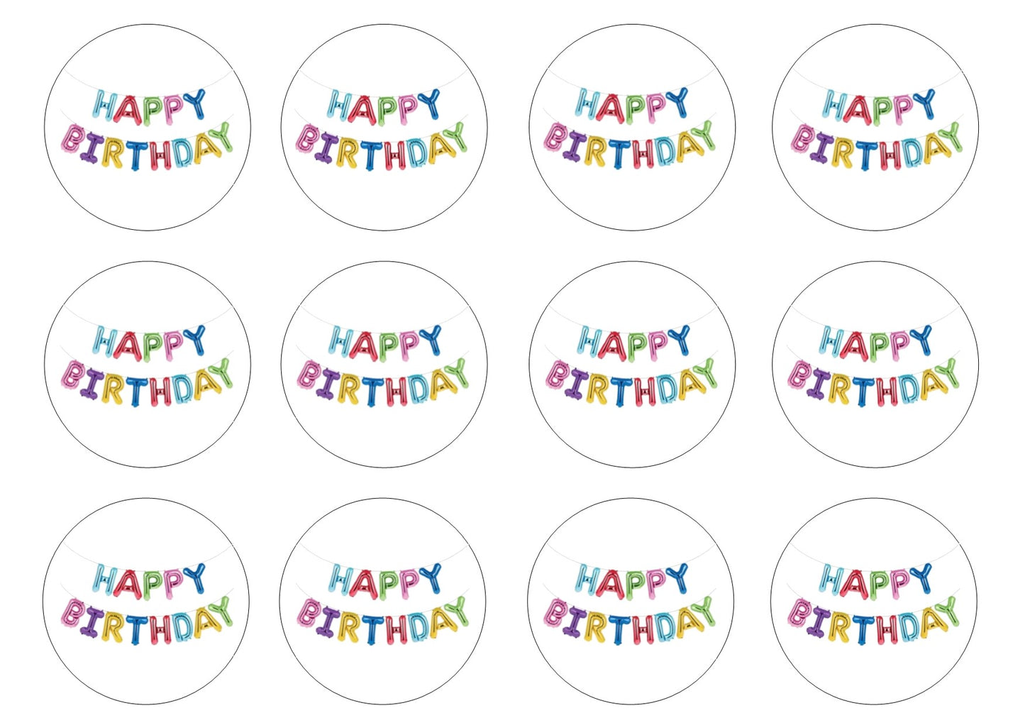 Happy Birthday (HB02) 2" pre cut icing discs Pack contains 12 edible fondant icing pre cut icing discs Easy to decorate a homemade or shop bought cake - simply peel and apply to your cakes