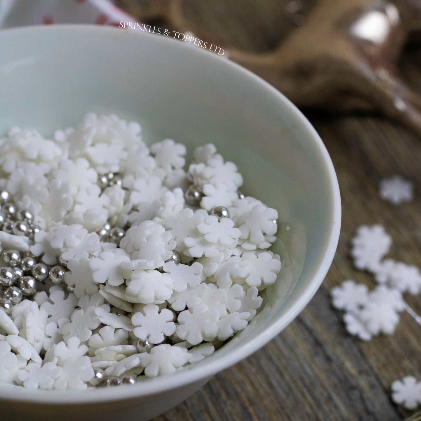 White Snowflakes & Silver Pearls Sprinkles Cupcake / Cake Decorations (100g)