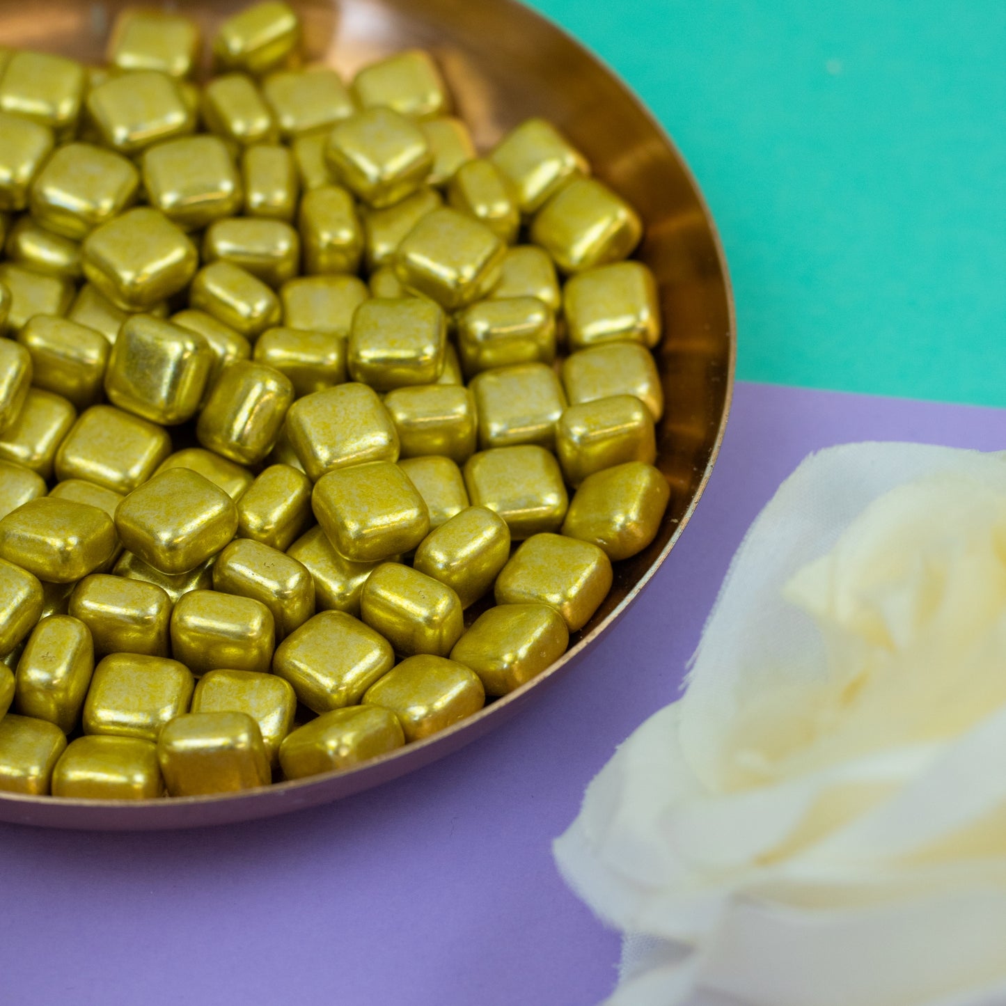 Gold Metallic Squares ~ 10mm approx