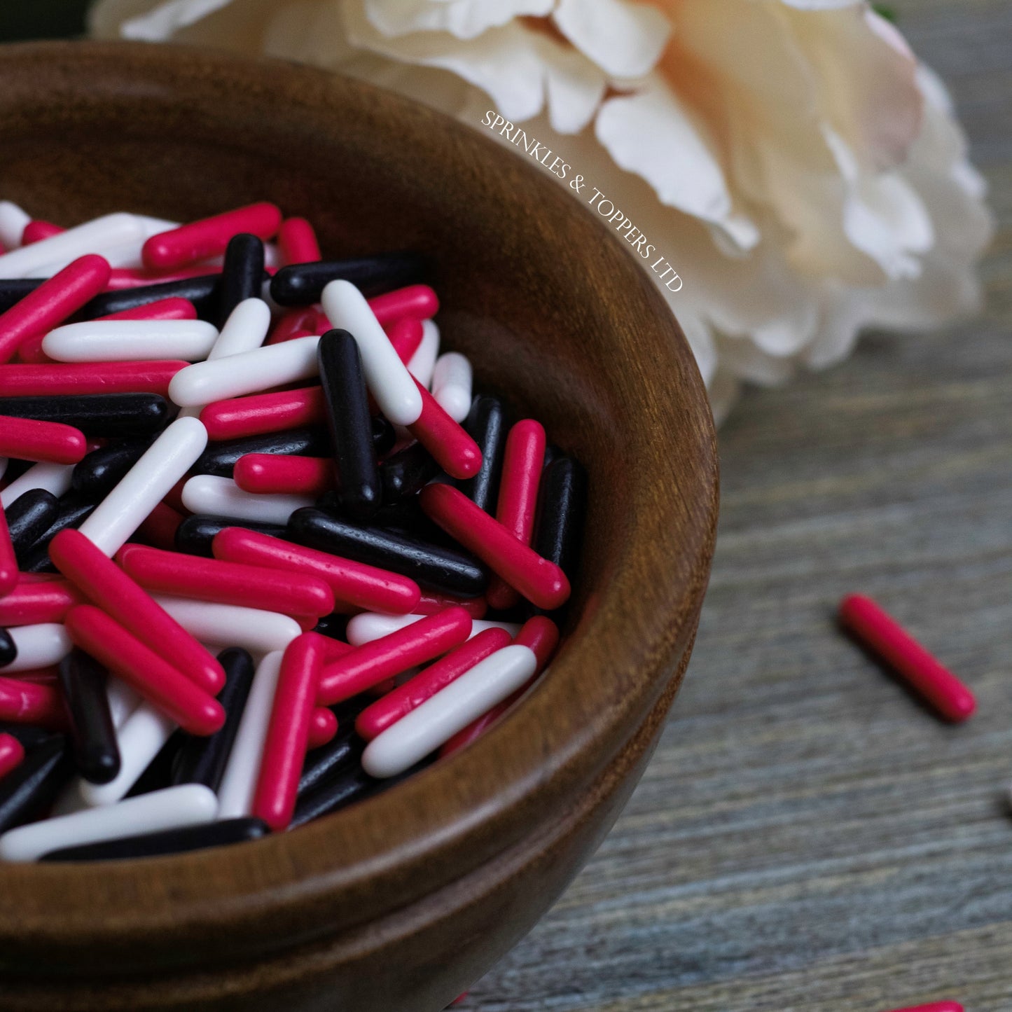 Black White & Bright Pink Macaroni Rods (20mm) Sprinkles