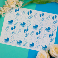 Load image into Gallery viewer, Blue Baby Scene A4 Tiled Icing Sheet