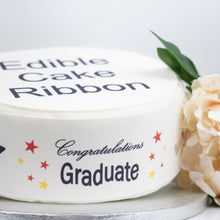 Load image into Gallery viewer, CONGRATULATIONS GRADUATE EDIBLE ICING CAKE RIBBON / SIDE STRIPS   Use instead of traditional ribbon to decorate the sides of your cakes  Edible fondant icing, perfect for that special occasion