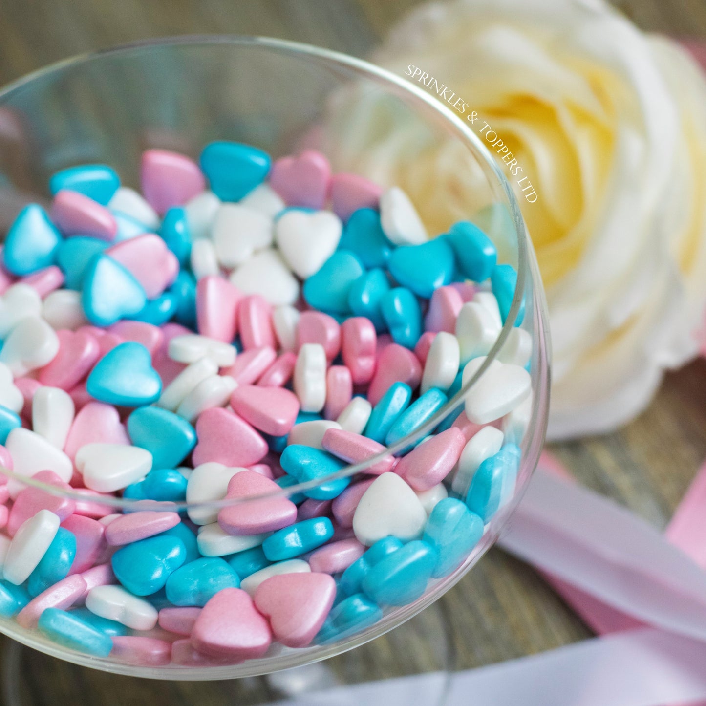 Pink White & Blue Tablet Hearts Sprinkles Cupcake / Cake Decorations