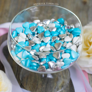 Blue White & Metallic Silver Tablet Hearts Sprinkles Cupcake / Cake Decorations