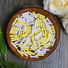 Load image into Gallery viewer, Yellow &amp; White Matt Macaroni Rods (20mm) Sprinkles