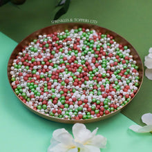 Load image into Gallery viewer, Red White Green &amp; Metallic Silver Pearls (3-4mm)