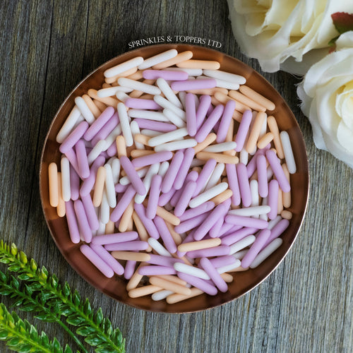 Lilac White & Peach Matt Macaroni Rods (20mm) Sprinkles