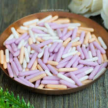 Load image into Gallery viewer, Lilac White &amp; Peach Matt Macaroni Rods (20mm) Sprinkles