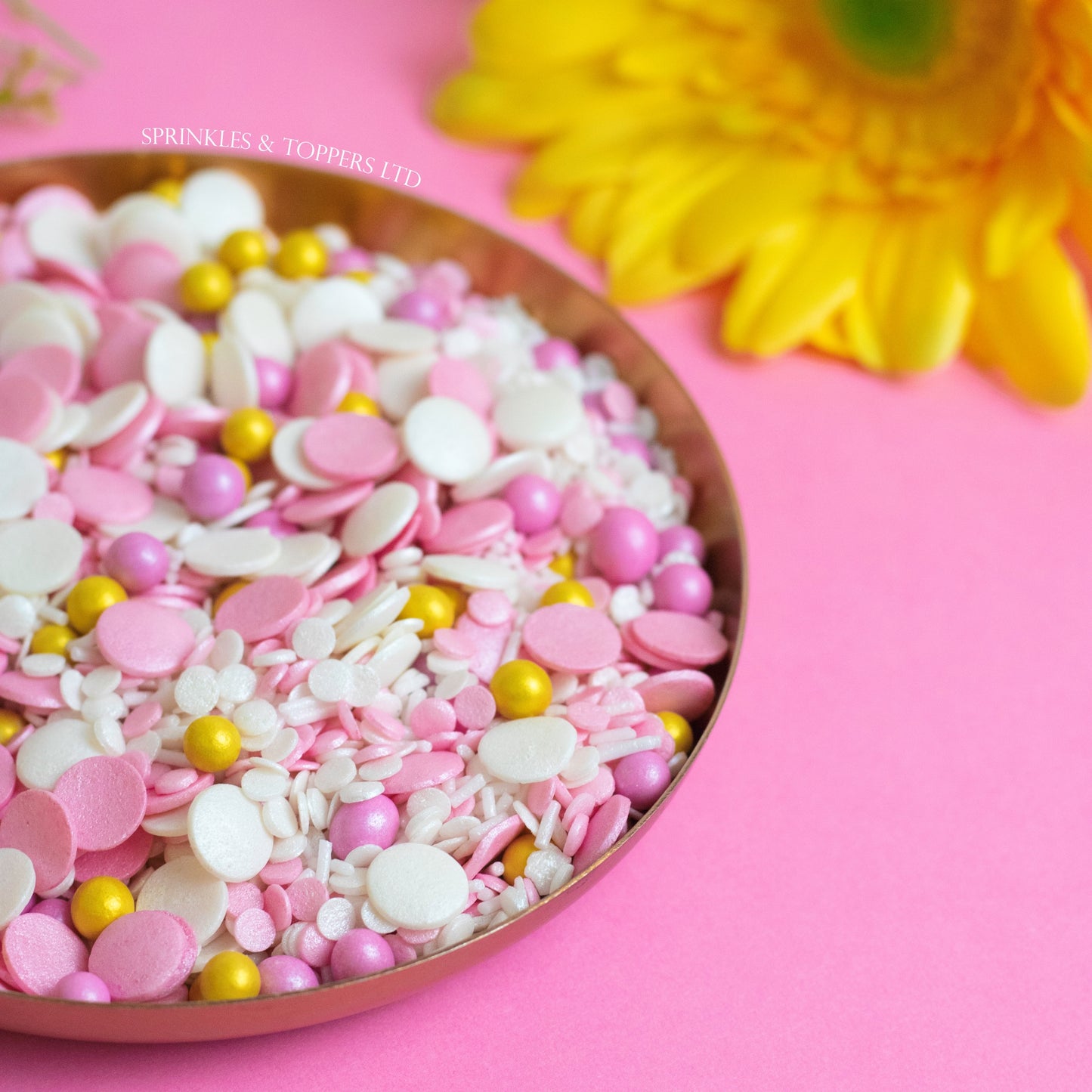 Pink, White & Gold Princess Sprinkles Mix Cupcake / Cake Decorations