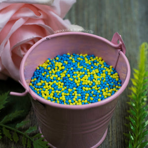 Blue & Yellow 100s & 1000s  These ever popular small sugar balls are perfect to top any cupcake, large cake, ice cream, shake and more...