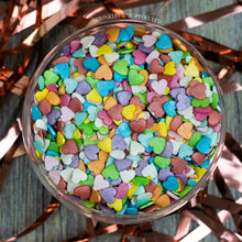 Load image into Gallery viewer, Rainbow Shimmer Hearts Sprinkles Cupcake / Cake Decorations