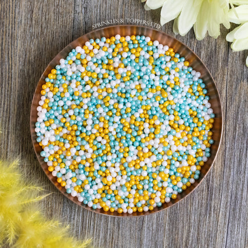 Turquoise, White & Gold Glimmer Pearls (3-4mm) Sprinkles