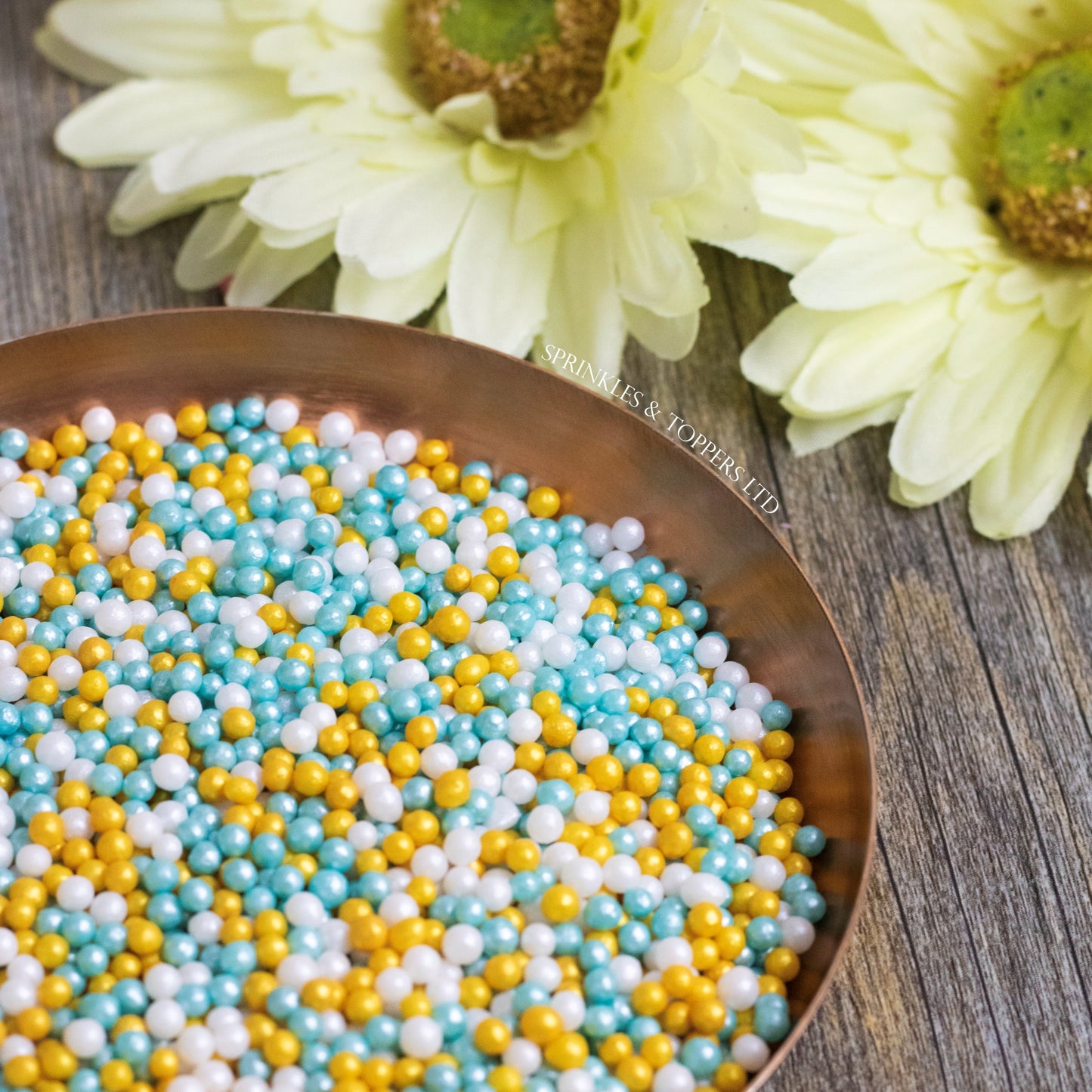 Turquoise, White & Gold Glimmer Pearls (3-4mm) Sprinkles