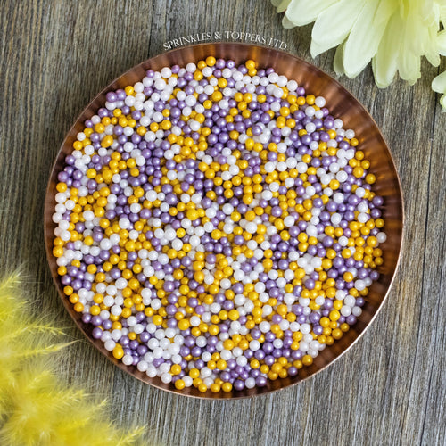 Purple, Gold & White Glimmer Pearls (3-4mm) Sprinkles