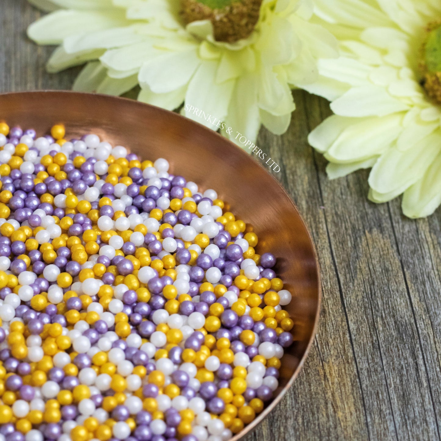 Purple, Gold & White Glimmer Pearls (3-4mm) Sprinkles