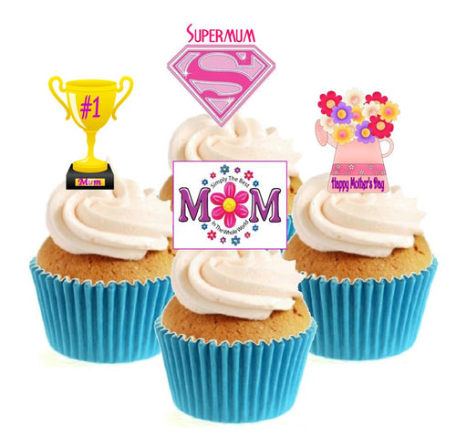Mother's Day Supermum Collection Stand Up Cake Toppers (12 pack)