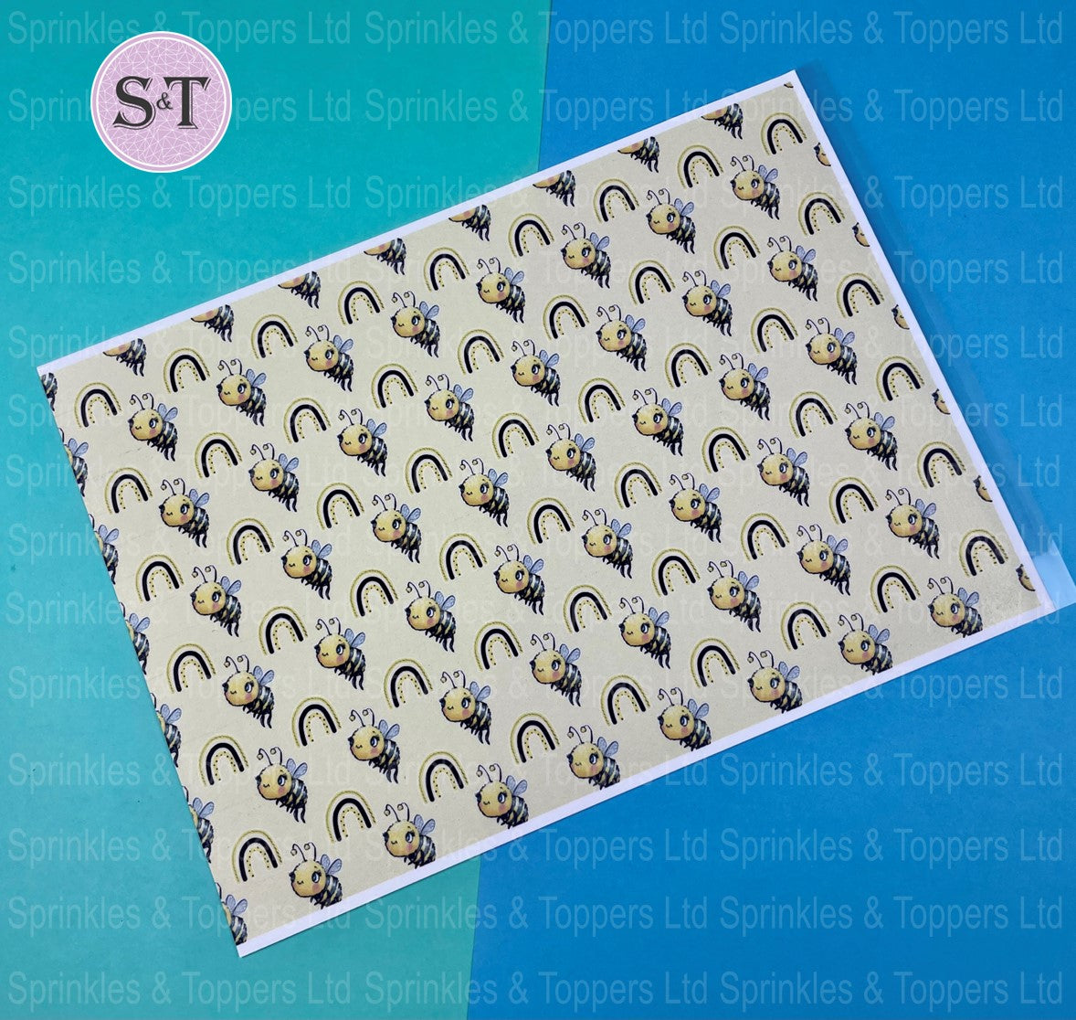Cute Bees & Rainbows Themed A4 Icing Sheet / Cake Wrap