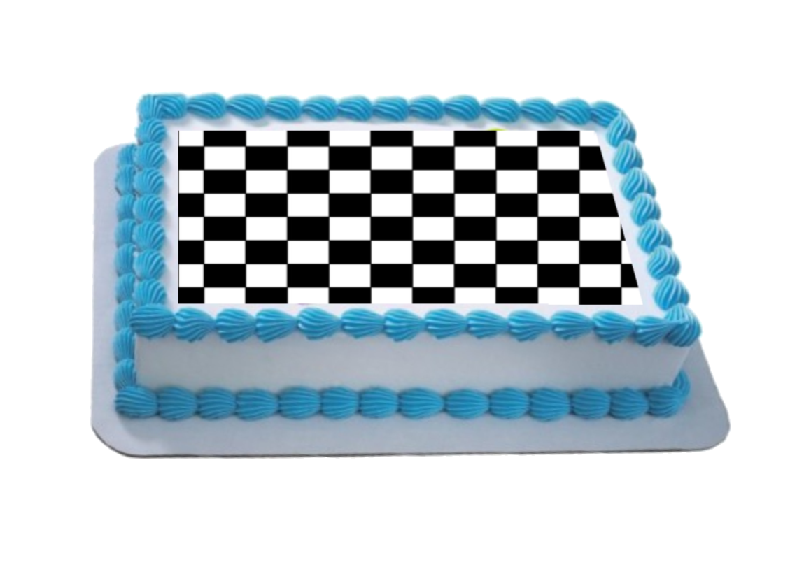 Black & White Check A4 Themed Icing Sheet Icing sheet cake toppers are a great way to decorate any themed cake Easy Peel Icing Sheet - No Fuss - Ready to pop straight onto your cake (full instructions included)