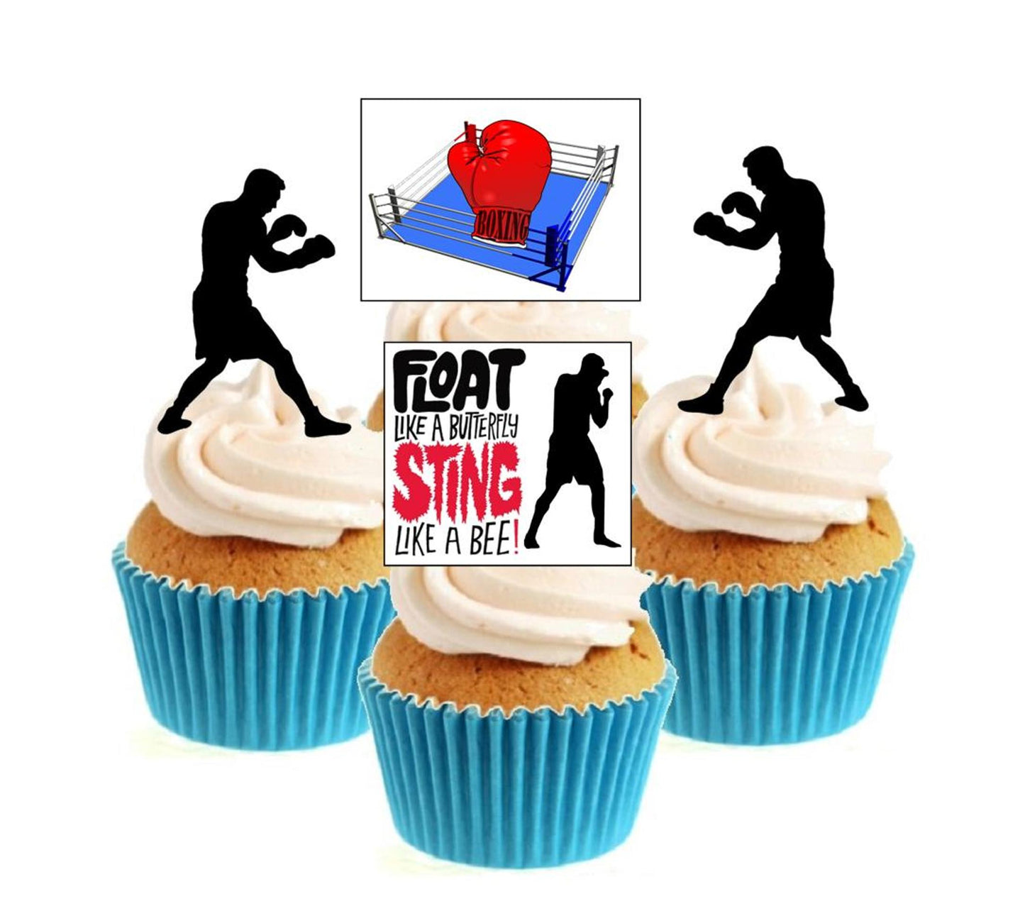 Boxing Collection Stand Up Cake Toppers (12 pack) Pack contains 12 images - 3 of each image - printed onto premium wafer card