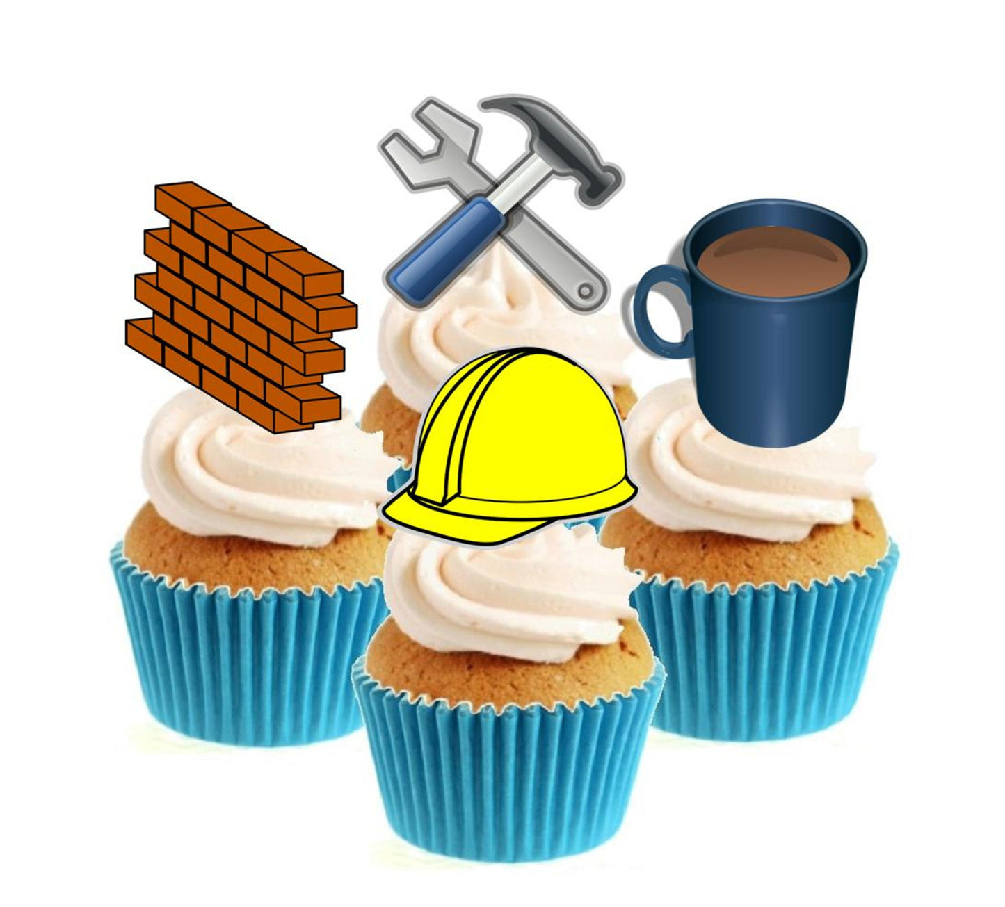 Builder / DIY Stand Up Cake Toppers (12 pack) Pack contains 12 images - 3 of each image - printed onto premium wafer card